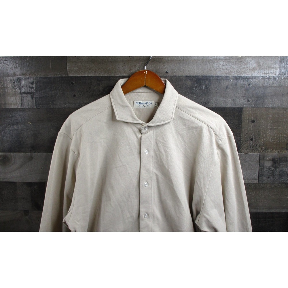 Collars & Co Shirt Mens Extra Large Beige Long Sleeve Pique Cotton Button Up